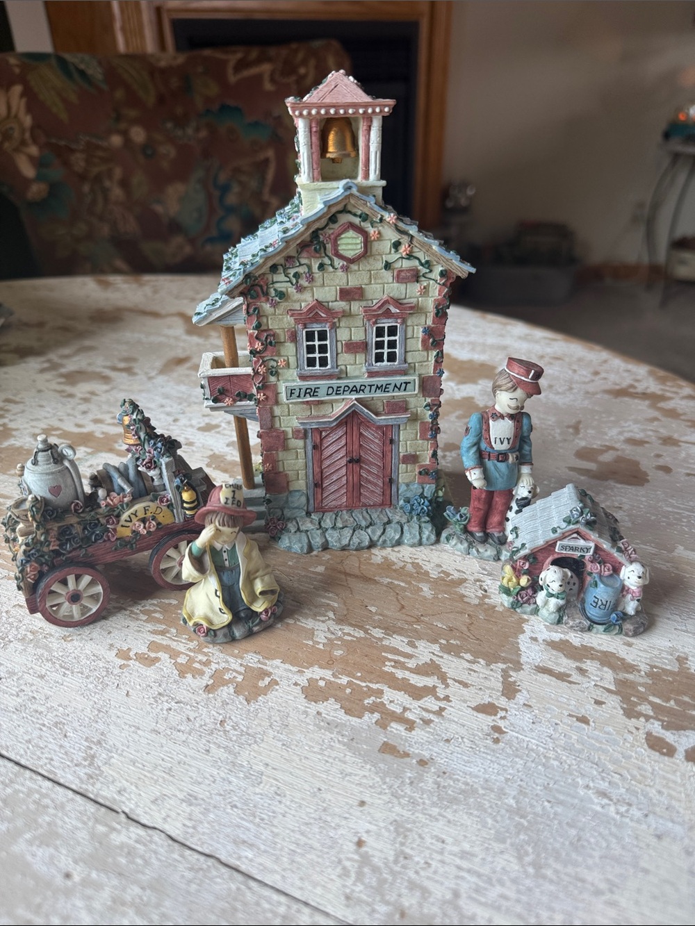 Ivy and Innocence Fire Department Miniature House with accessory pieces.